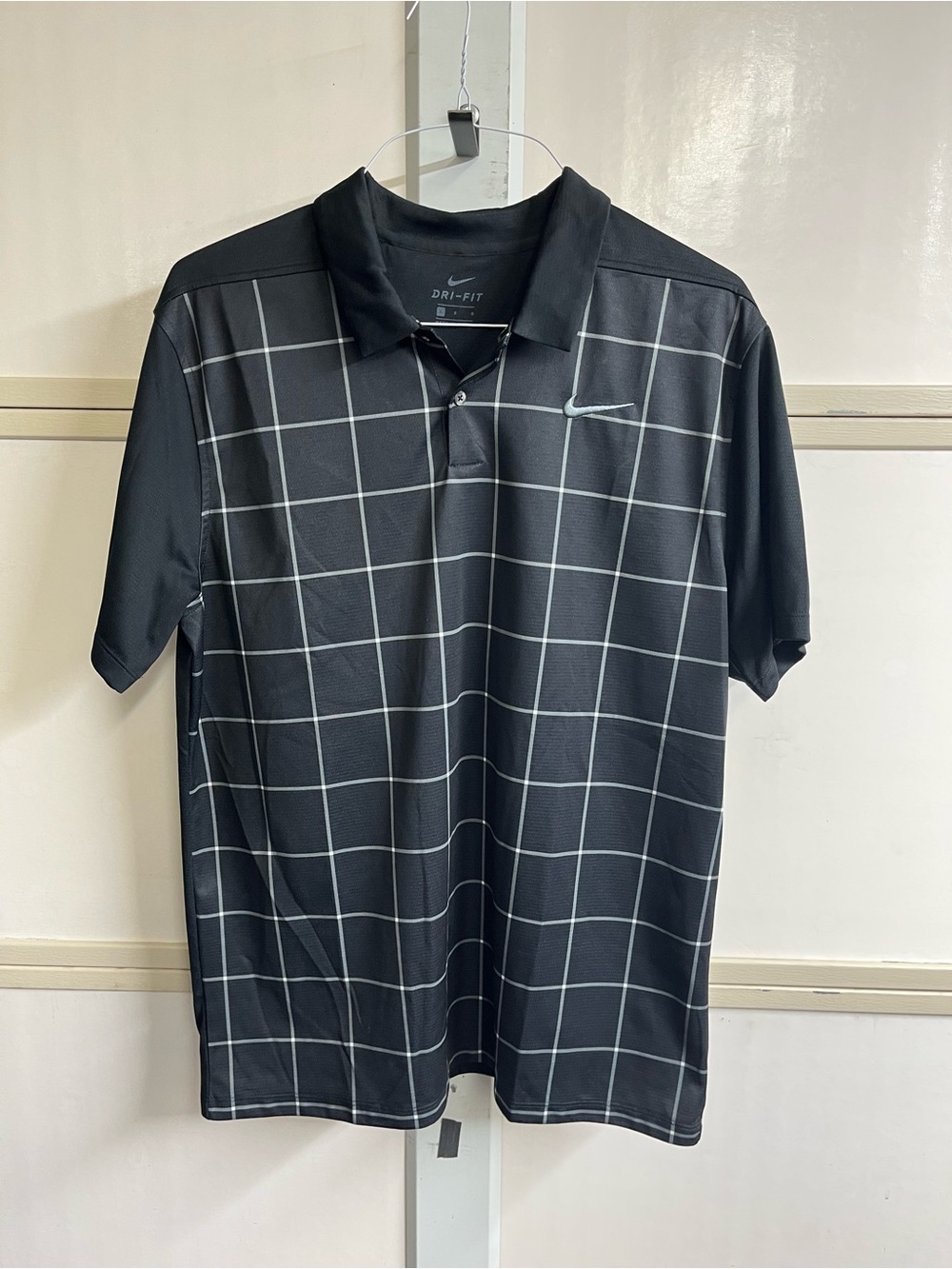 Nike Black Polo with White Windowpane Grid